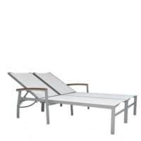 KOKO II MESH DOUBLE CHAISE LOUNGE WITH ARMS in Silver w-white mesh 53W 79L 37H AH 20.5 SH14